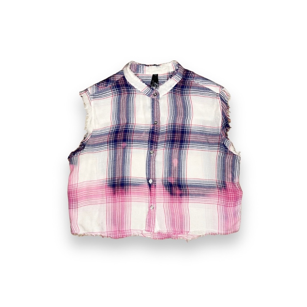 🏷️*Price Drop* Reworked 7 For All Mankind Plaid Bleach Dyed Sleeveless Shirt